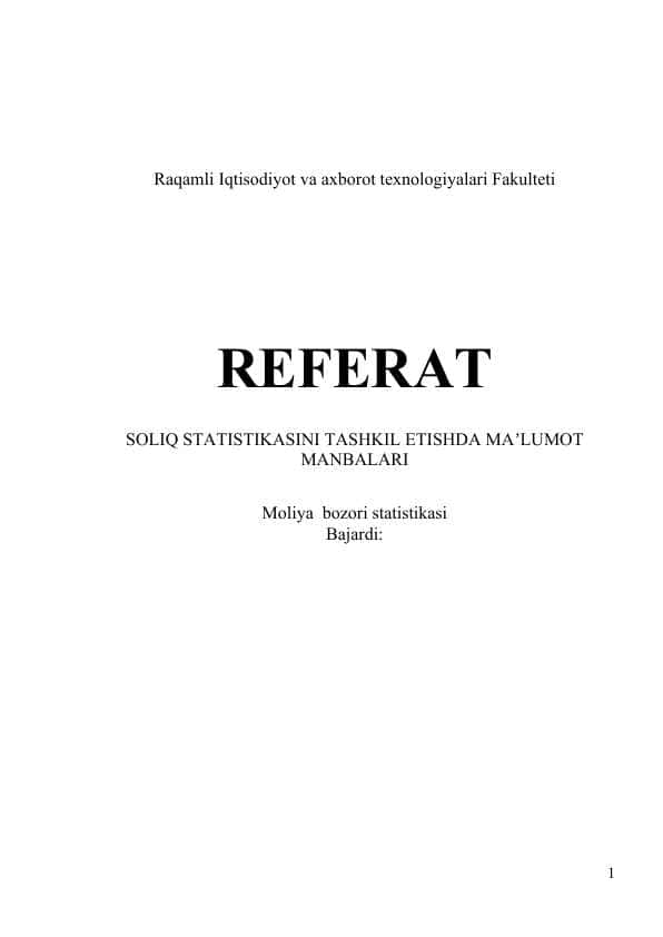 SOLIQ STATISTIKASINI TASHKIL ETISHDA MAʼLUMOT MANBALARI