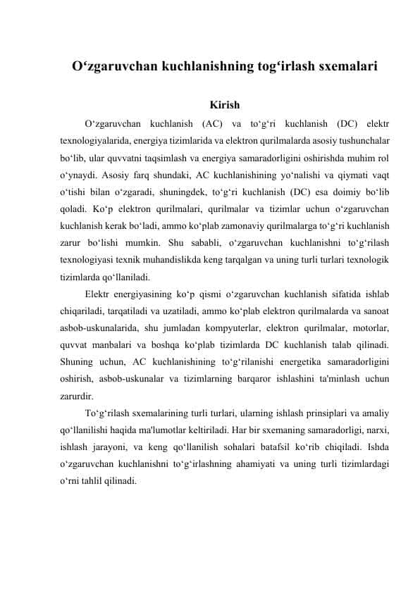 Oʻzgaruvchan kuchlanishning togʻirlash sxemalari