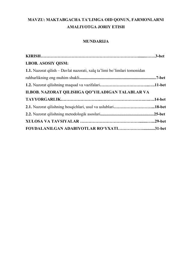 MAKTABGACHA TA’LIMGA OID QONUN, FARMONLARNI AMALIYOTGA JORIY ETISH.docx