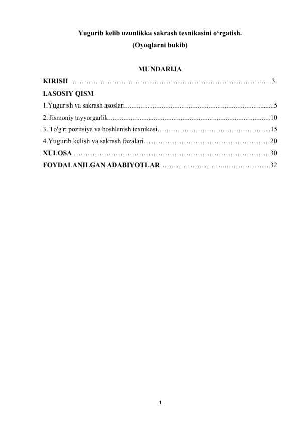 Yugurib kelib uzunlikka sakrash texnikasini o‘rgatish. (Oyoqlarni bukib)