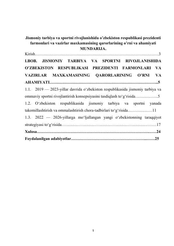 Jismoniy tarbiya va sportni rivojlanishida o’zbekiston respublikasi prezidenti farmonlari va vazirlar maxkamasining qarorlarining o’rni va ahamiyati