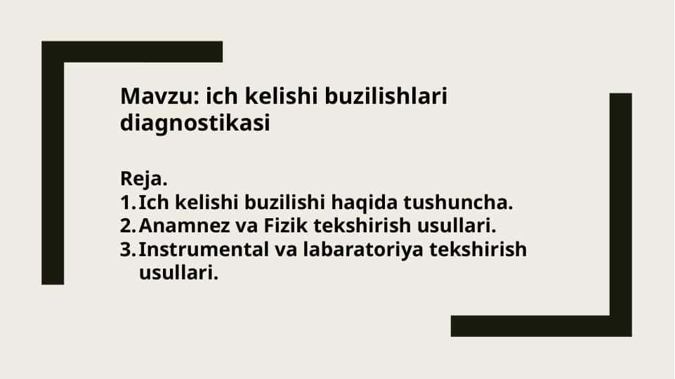 ich kelishi buzilishlari diagnostikasi