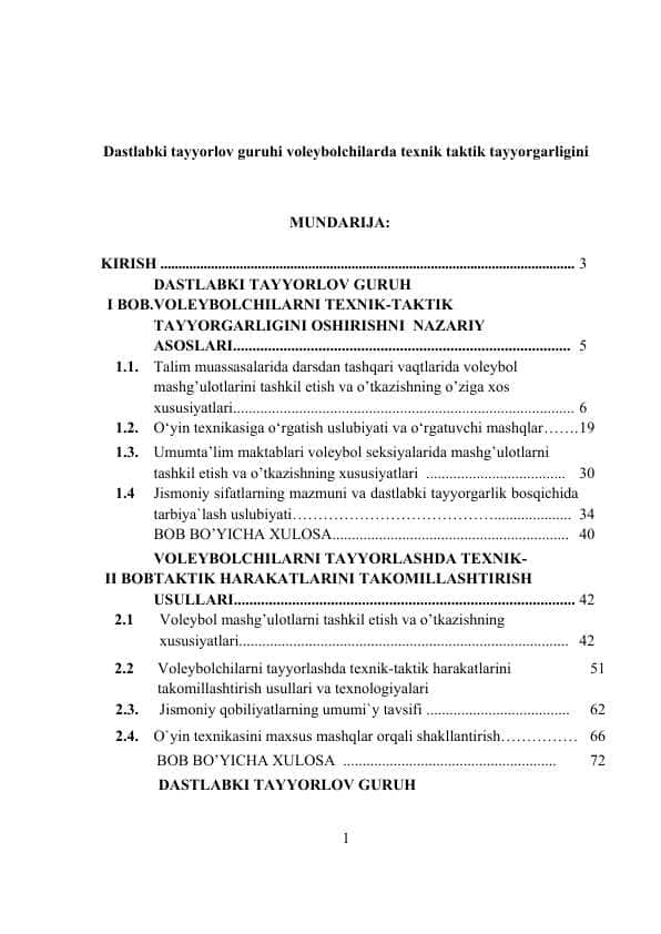 Dastlabki tayyorlov guruhi voleybolchilarda texnik taktik tayyorgarligini