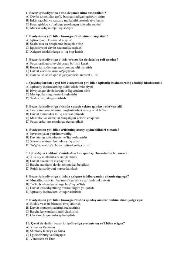 Bozor iqtisodiyotiga òtishga evalutsion yòl tutilishi sabablari test.docx