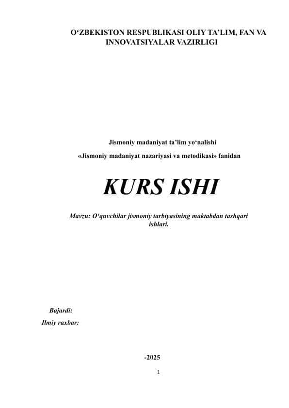 O‘quvchilar jismoniy tarbiyasining maktabdan tashqari ishlari.