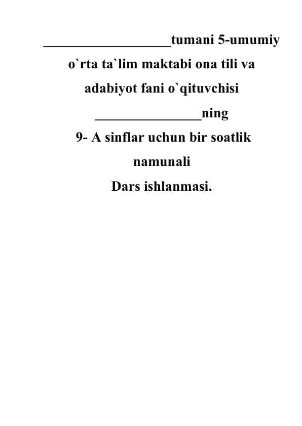 OCHIQ DARS ADABIYOT