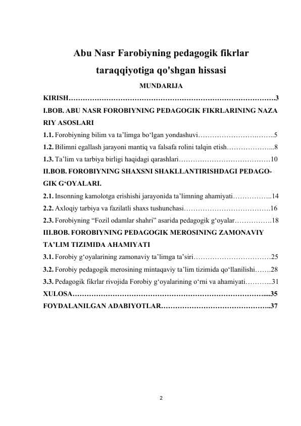 Abu Nasr Farobiyning pedagogik fikrlar taraqqiyotiga qo'shgan hissasi