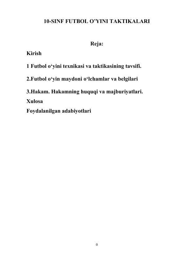 10-SINF FUTBOL O’YINI TAKTIKALARI