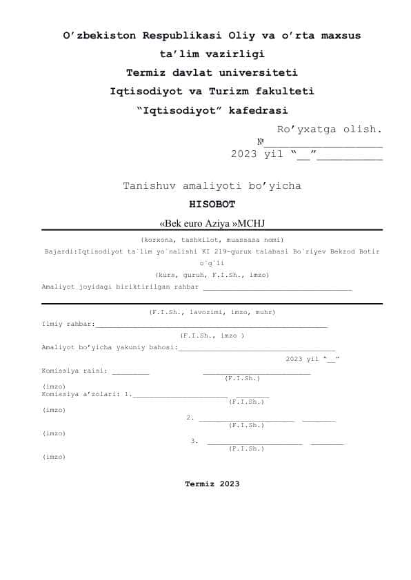 MChJ amaliyot hisoboti