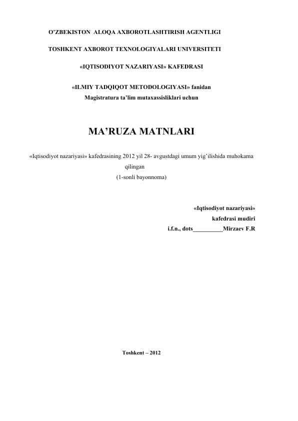 ILMIY TADQIQOT METODOLOGIYASI FANIDAN 14 ta mavzuda referat