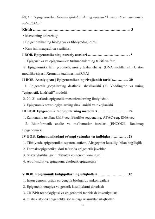 Epigenomika kurs ishi