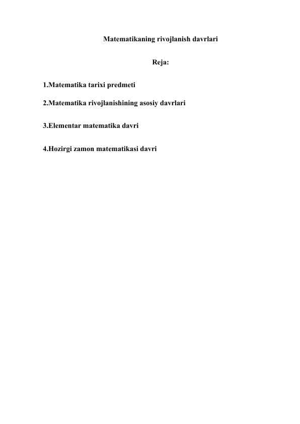 Matematikaning rivojlanish davrlari