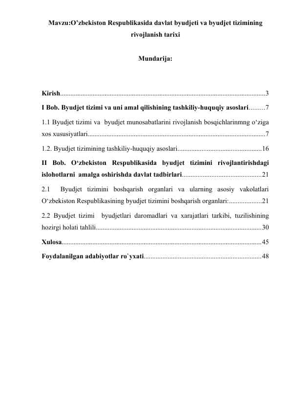 O’zbekiston Respublikasida davlat byudjeti va byudjet tizimining rivojlanish tarixi
