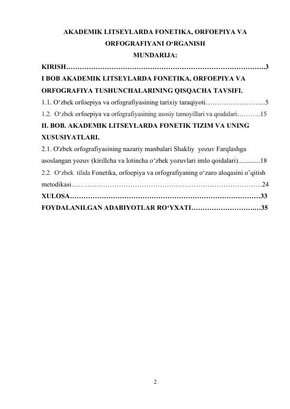 AKADEMIK LITSEYLARDA FONETIKA, ORFOEPIYA VA ORFOGRAFIYANI O‘RGANISH
