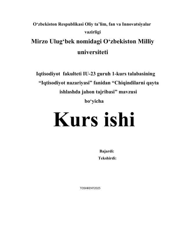 Chiqindilarni qayta ishlashda jahon tajribasi