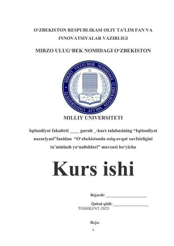 O‘zbekistonda oziq-ovqat xavfsizligini ta’minlash yo‘nalishlari