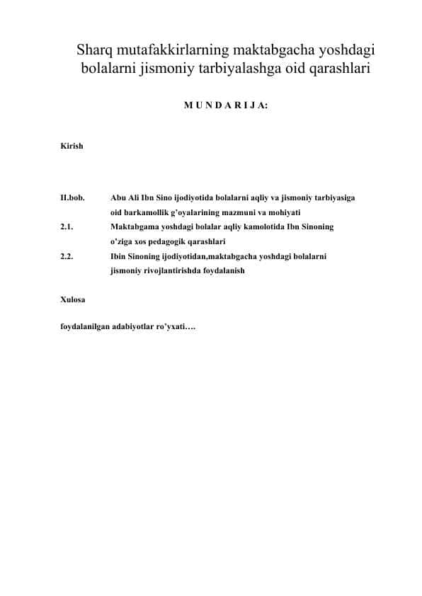 Sharq mutafakkirlarning maktabgacha yoshdagi bolalarni jismoniy tarbiyalashga oid qarashlari