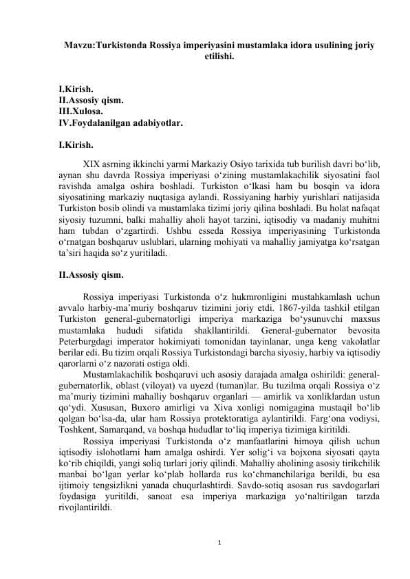 Turkiston rossiya mustamlakasi