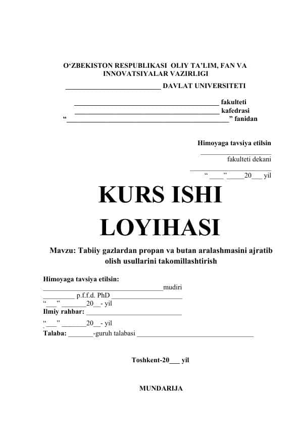 Tabiiy gazlardan propan va butan aralashmasini ajratib olish usullarini takomillashtirish
