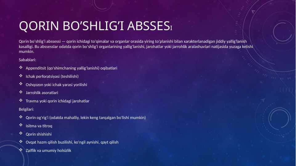 Qorin bo’SHLIG’I ABSSESI