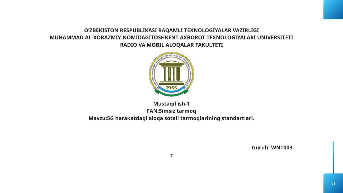 5G harakatdagi aloqa sotali tarmoqlarining standartlari.