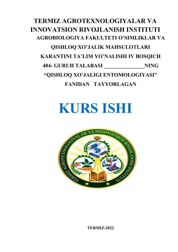 Tut parvonasining zarari va unga qarshi kurash choralari KURS SHI