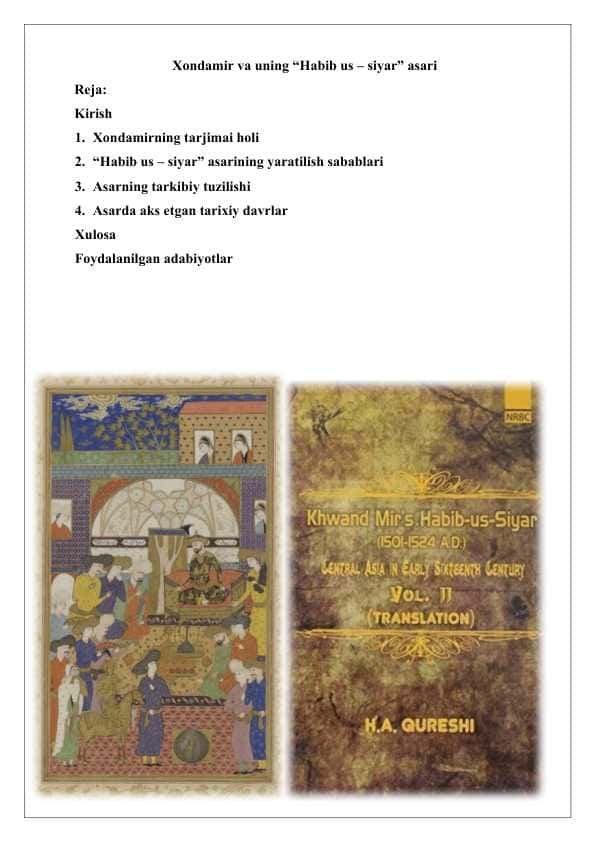 Xondamir va uning “Habib us – siyar” asari 25