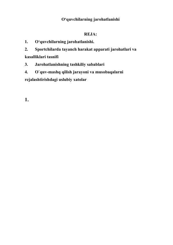 O‘quvchilarning jarohatlanishi