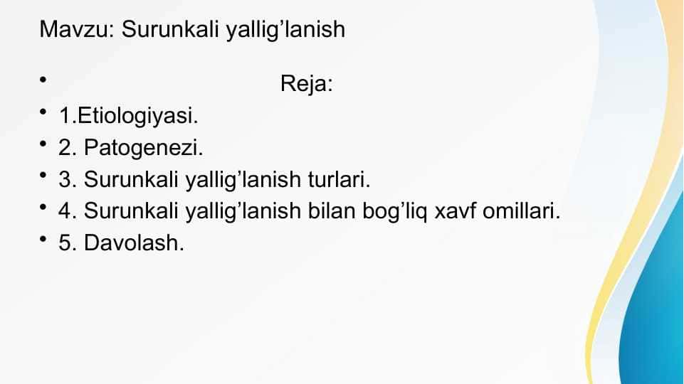 Surunkali yallig’lanish patfiziologiya