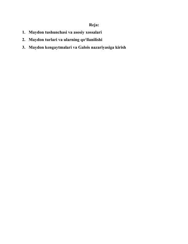 Maydonlar nazariyasi elementlari