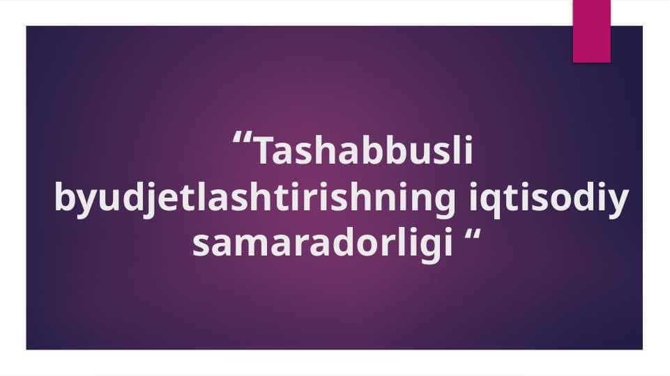 “Tashabbusli byudjetlashtirishning iqtisodiy samaradorligi “