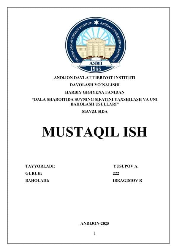 DALA SHAROITIDA SUVNING SIFATINI YAXSHILASH VA UNI BAHOLASH USULLARI
