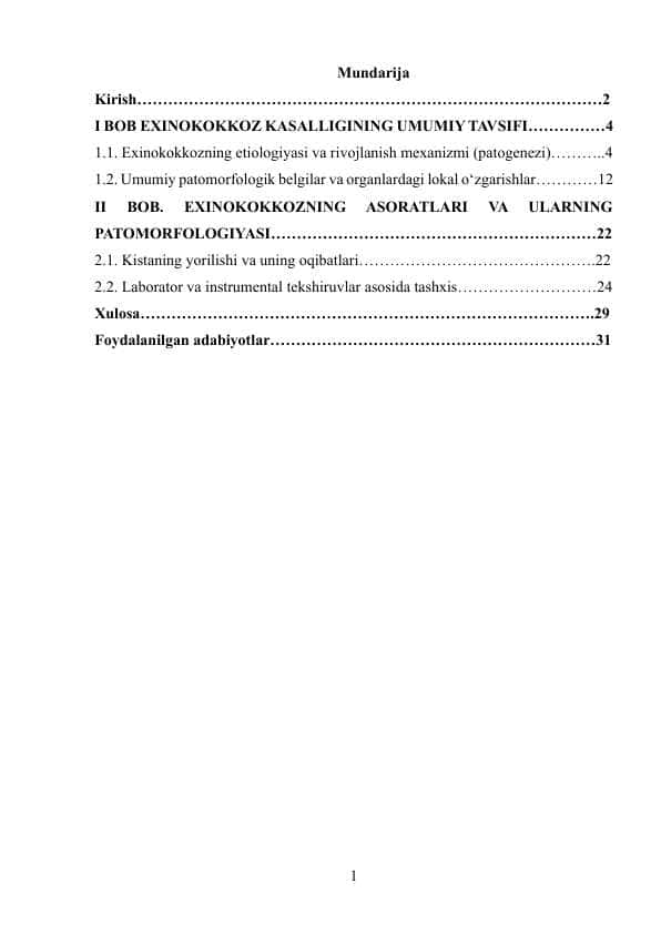 Exinokokkoz kasalligi patomarfologiyasi