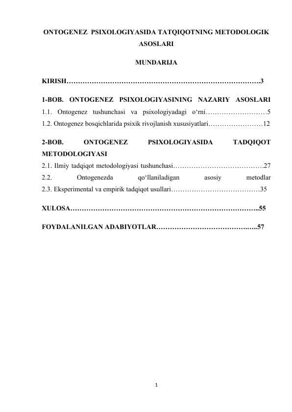 ONTOGENEZ PSIXOLOGIYASIDA TATQIQOTNING METODOLOGIK ASOSLARI