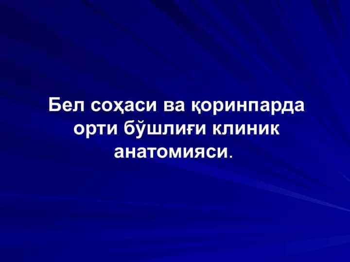 Бел соҳаси ва қоринпарда орти бўшлиғи клиник анатомияси.