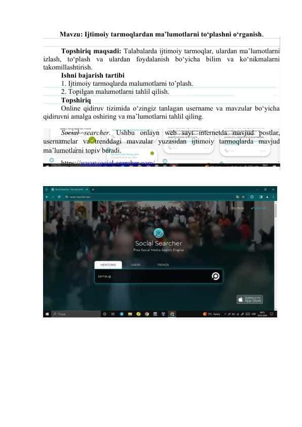 Ijtimoiy tarmoqlardan ma’lumotlarni to‘plashni o‘rganish.
