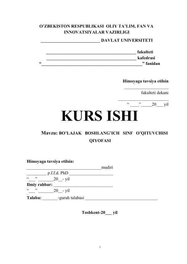 BO’LAJAK BOSHLANG’ICH SINF O’QITUVCHISI QIYOFASI