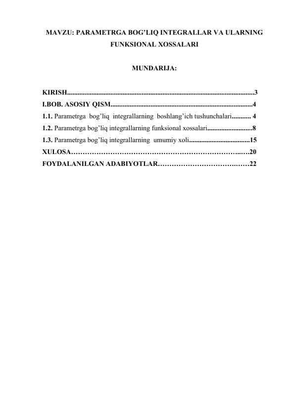 PARAMETRGA BOG’LIQ INTEGRALLAR VA ULARNING FUNKSIONAL XOSSALARI.docx