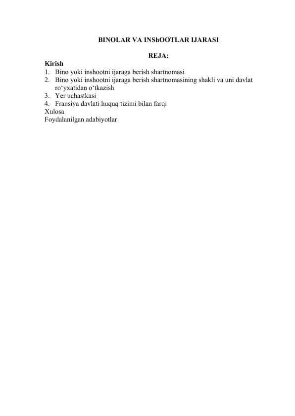 BINOLAR VA INShOOTLAR IJARASI REFERAT