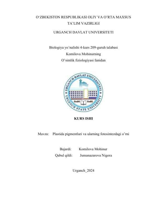 Plastida pigmentlari va ularning fotosintezdagi o’rni.docx