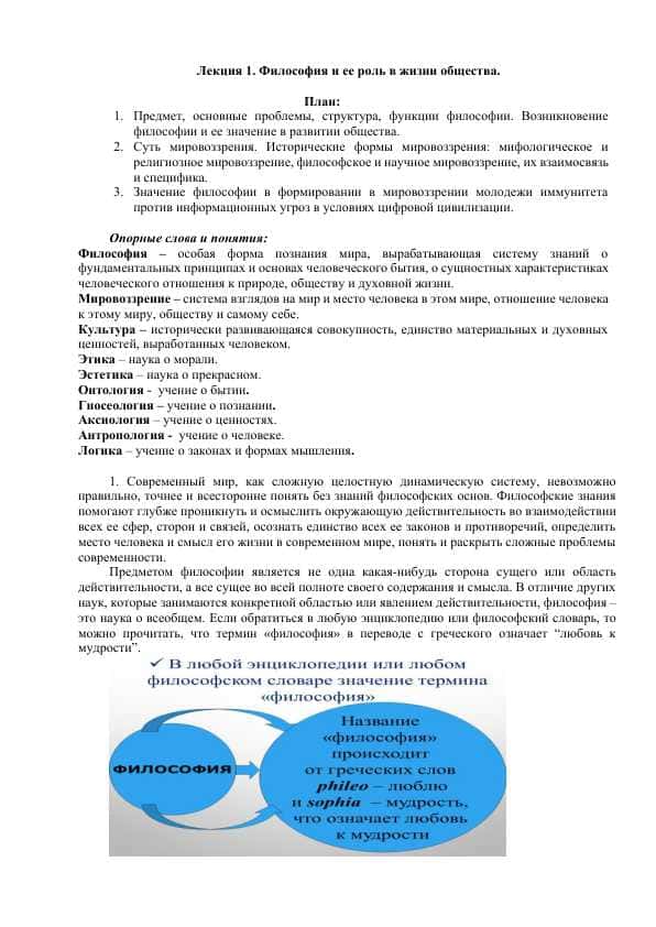 Философия и ее роль в жизни общества.