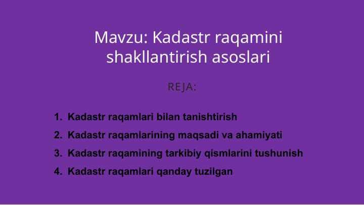 Kadastr raqamini shakllantirish asoslari