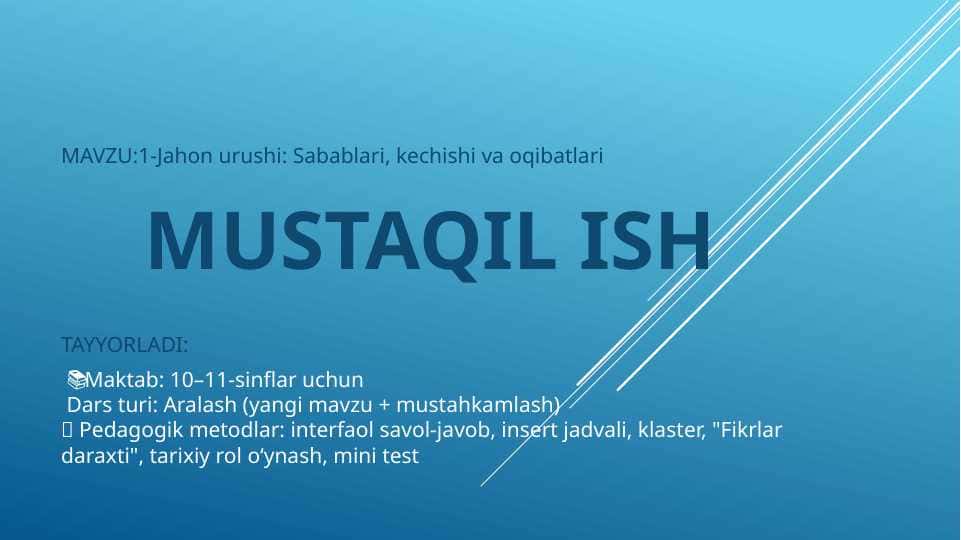 Birinchi jahon urushini o'qitish metodikasi