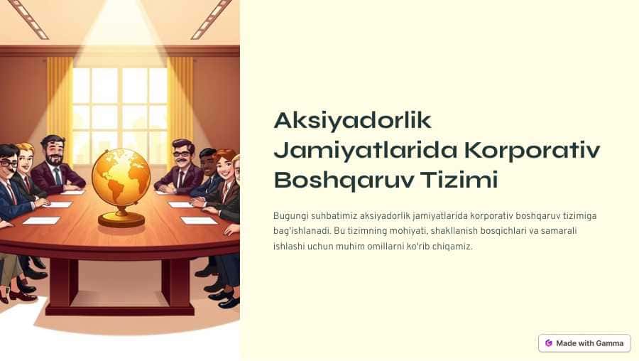Akstiyadorlik jamiyatlarida korporativ boshqaruv tizimi