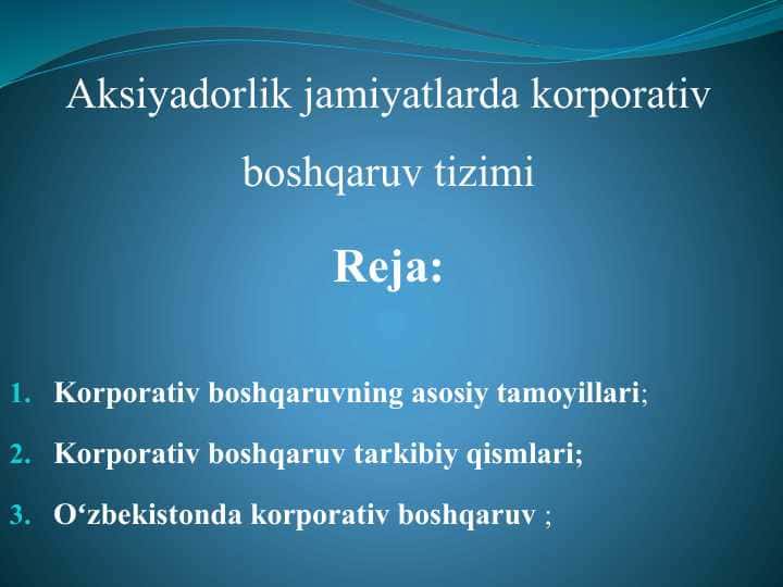 Akstiyadorlik jamiyatlarida korporativ boshqaruv tizimi