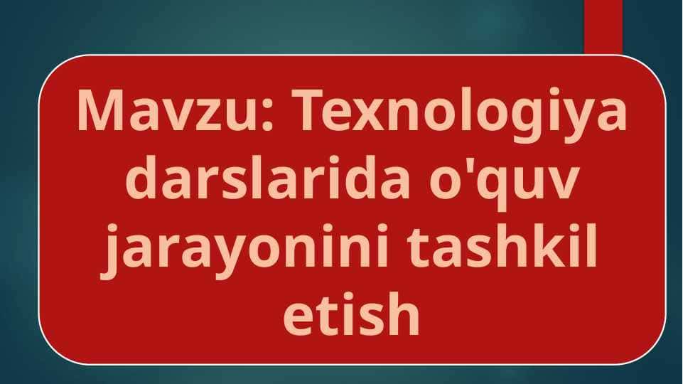 Texnologiya darslarida o'quv jarayonini tashkil etish