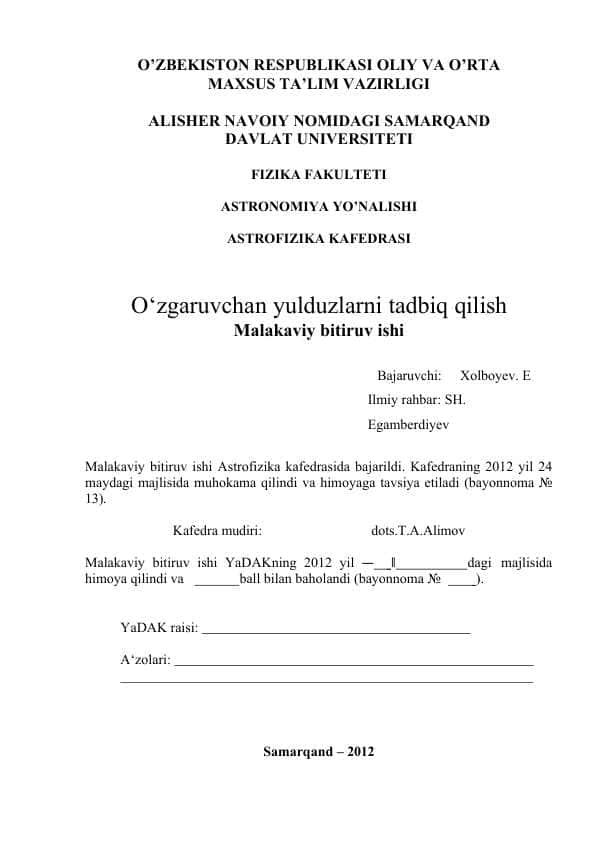 O‘zgaruvchan yulduzlarni tadbiq qilish