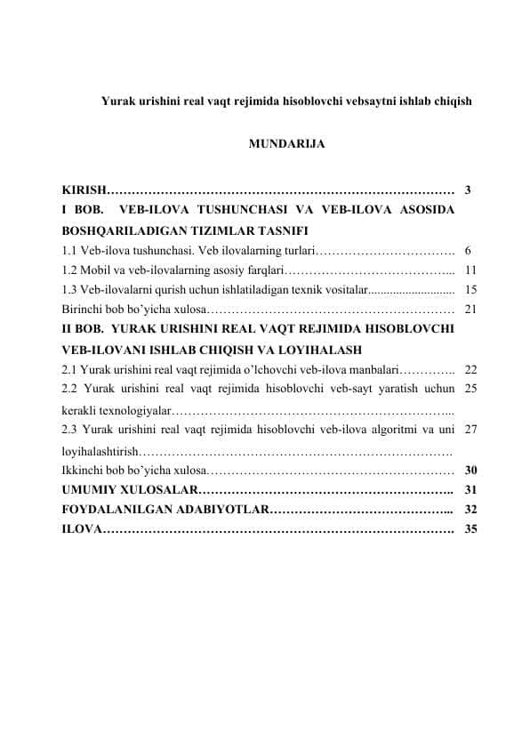 Loyiha ishi | Yurak urishini real vaqt rejimida hisoblovchi vebsaytni ishlab chiqish