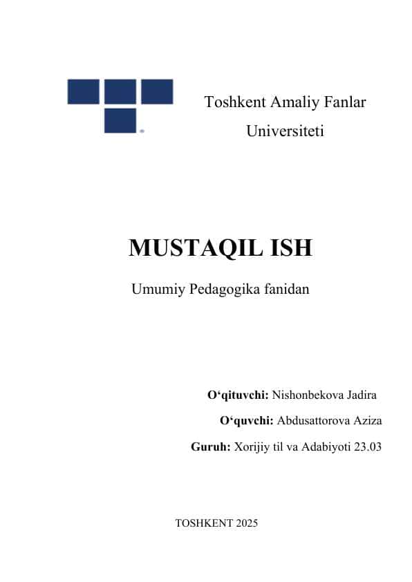 Yaxlit pedagogik jarayon mustaqil ish 19varoq