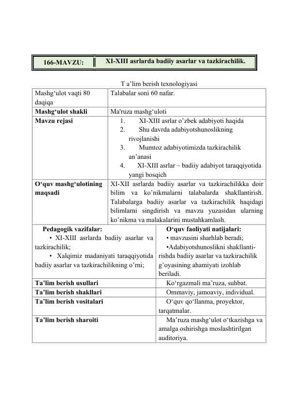 XI-XIII asrlarda badiiy asarlar va tazkirachilik